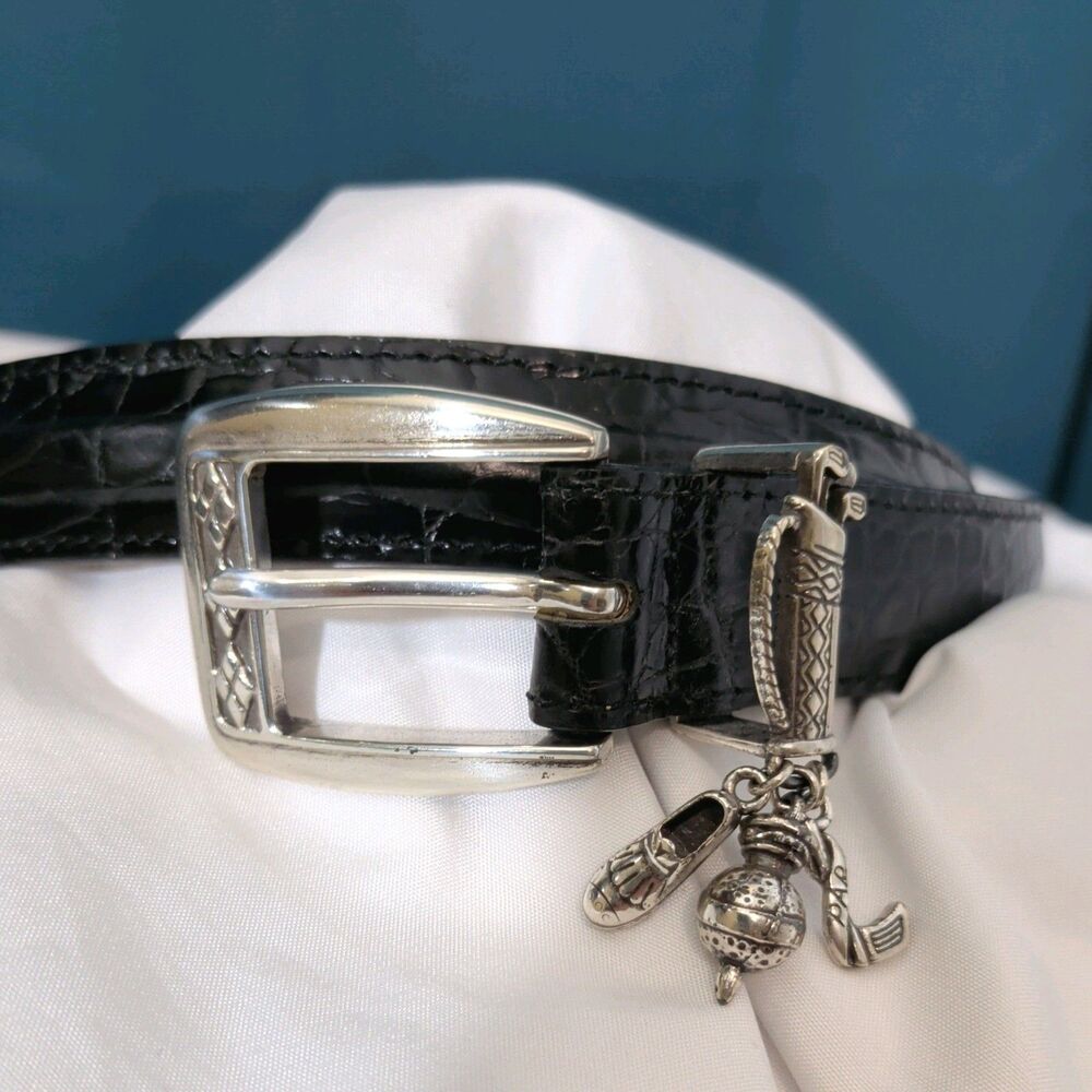Brighton Black Leather Belt Women’s M32 Silver Tone Golf Bag Buckle Golf Charms